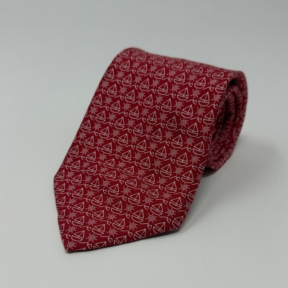 Vineyard Vines Boys 100% Silk Sailboat Tie - Red/White